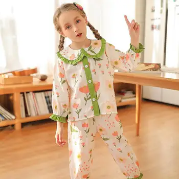 Naujas Princesė Saldus Mielas Vaikai Pižama Nustatyti Medvilnės Baby Girl Gėlių Spausdinti Pižama Vaikų Pavasario/žiemos Sleepwear ilgomis Rankovėmis