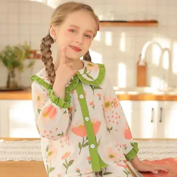 Naujas Princesė Saldus Mielas Vaikai Pižama Nustatyti Medvilnės Baby Girl Gėlių Spausdinti Pižama Vaikų Pavasario/žiemos Sleepwear ilgomis Rankovėmis