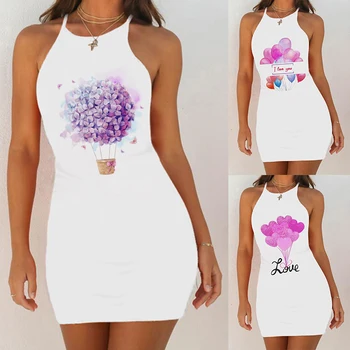 Naujas Seksualios Suknelės Moterims Apvalios Kaklo Gėlių Gėlių Spausdinti Mini Suknelė Plonas Pack Klubo Berankovė Baltos Spalvos, Spageti Dirželis Vasaros Suknelė