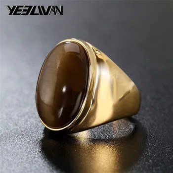 Naujas Titano Plieno Imituojamas Gem Akmens Žiedai Vyrams, Moterims, Geometrinis Ovalo formos Akmens Kokteilis Aukso Žiedas Vyrų Prabangūs Papuošalai Bijoux