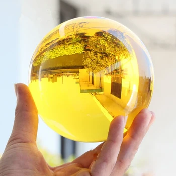 Naujausias geltona Krištolo Rutulį Spalvinga Stiklo Srityje Magija Kamuolys Ornamentu Pasaulyje Namų Puošybai mini stiklo kamuolys bola de cristal