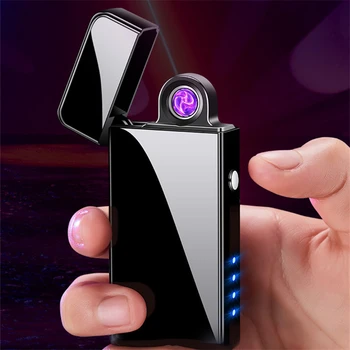 Naujausias Sukimosi Elektros USB Žiebtuvėlis Vėjo Plazmos Cigarečių Rūkymas Dual Lanko Žiebtuvėliai Su LED Ekrano Dalykėlių Vyrams