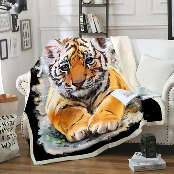 Naujausias Tigras 3D Spausdinimo Pliušinis Vilnos Antklodė Suaugusiųjų Mados, Antklodės, Home Office Skalbti Antklode Atsitiktinis Vaikų Mergaičių Sherpa Antklodė