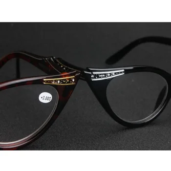 Nauji akiniai skaitymui cat eye akiniai, rėmeliai dervos lęšio akiniai skaitymui ponios mados akiniai skaitymui su deimantu, dioptrijų 1.0-3.5