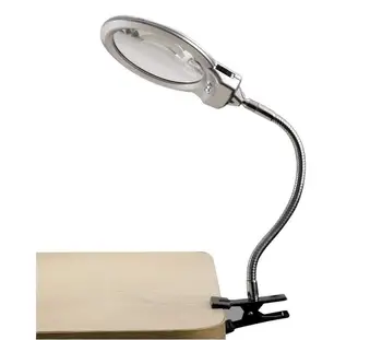 Nauji Apšviesta didinamasis stiklas Clip-on Lentelės Viršuje Stalas LED Lempa Skaitymui 2,5 x 5 x Didelės Lęšio, Didinamojo Stiklo su Apkaba