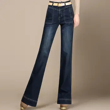Nauji didelio dydžio ilgus džinsus aukštos elastinga juosmens kelnes, kelnės moterims, platus kojos kelnės 7xl