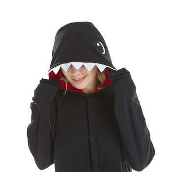 Nauji Kostiumai Black shark Cosplay Kostiumas Polar Fleece Žiemos Pižama Gyvūnų Onesies Pižamos Karnavalas Halloween Party Dress