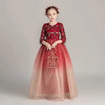 Nauji Metai suknelė mergaitėms Pirmosios Komunijos suknelė Mergaitėms Vestuvės Dress Vaikams Kalėdų Nėrinių suknelė Pamergės Suknelė