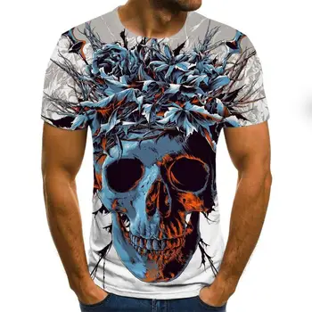 Nauji vyriški kaukolė moliūgų žibintų T-shirt mados vasaros trumparankoviai dvasios riteris cool T-shirt 3D kaukolė spausdinti viršaus kaukolė T-shirt
