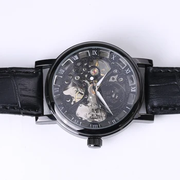 Naujo Dizaino Laikrodžiai plieno Tuščiaviduriai Automatinis Mechaninis laikrodis Vyrams Skeletas Laikrodžiai Vandeniui natūralios Odos Dirželiai Prabangos Prekės