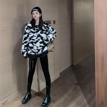 Naujos Honkongo stiliaus retro stiliaus megztinis leopardas