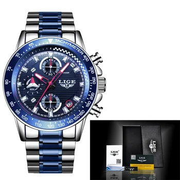 Naujos Žiūrėti Vyrų 2020 LIGE Mados Vyrai Laikrodžiai Top Brand Prabangių Verslo Vandeniui Laikrodis Vyrų Full Steel Sporto Kvarco Chronograph
