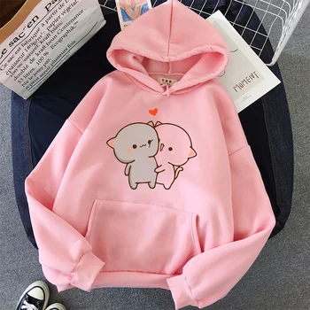 Naujovė dizaino, moterų hoodie mielas persikų katė spausdinti femme rožinė hoodie harajuku kawaii camiseta muje Hoodie viršūnes hiphop streetwear