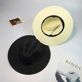 Naujus moteriškus sombreros moterų vasaros skrybėlę klasikinis juoda juosta, Panama sunhats Džiazo Skrybėlę paplūdimys skrybėlės moterims chapeau de paille femme