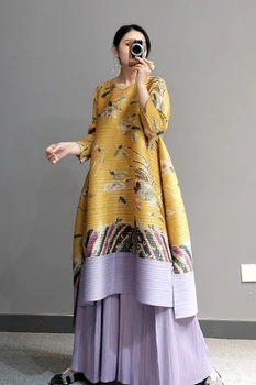 Naują Pavasario ir Rudens etninės stiliaus moterų high-end užsienio stilius - line suknelė-ultra plonas printed dress MIYAKE suknelės klostes