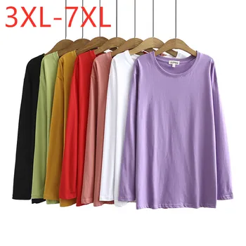 Naujų 2020 m. rudens žiemos ponios plius dydis pagrindinio viršūnes moterų dideli laisvi long sleeve purple ekologiškos medvilnės marškinėliai 3XL 4XL 5XL 6XL