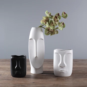Naujų kūrybinių balta juoda avataras abstraktus žmogaus galvos meno veido keramikos vaza šiuolaikinio gyvenimo kambario gėlių parduotuvė apdailos papuošalai