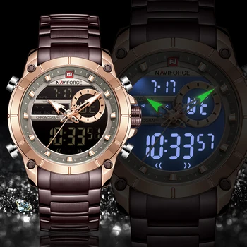 NAVIFORCE 9163 Mados, Prabangos Prekės, vyriški Sportiniai Laikrodžiai Full Steel Reikalas Kvarco Chronograph Skaitmeninis Laikrodis
