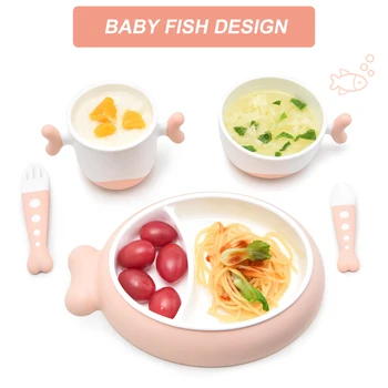 NCVI Kūdikių Bamblys Patiekalų Indai Nustatyti Mielas Žuvų, Mealtime Virtuvė 5 Gabalas Pack BPA Free Pasilikti Suskirstyti Plokštė