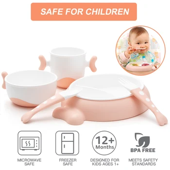 NCVI Kūdikių Bamblys Patiekalų Indai Nustatyti Mielas Žuvų, Mealtime Virtuvė 5 Gabalas Pack BPA Free Pasilikti Suskirstyti Plokštė