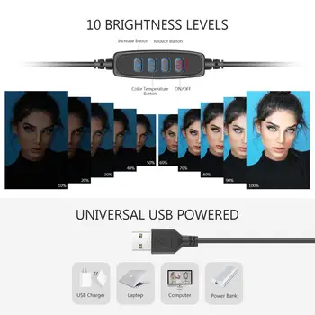 Neewer 10inch USB LED Šviesos Žiedas su Trikojis Stovas,3 Šviesos Režimai/10 Šviesumo Lygį 