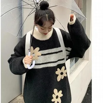 Negabaritinių Megztiniai Moterims Harajuku Stiliumi Populiarus Stilingas ilgomis Rankovėmis Paaugliams Streetwear Visas rungtynes, Kolegija Porų Trikotažas Pavasario