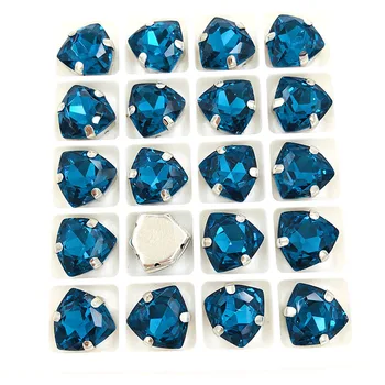 Nemokamas pristatymas 12mm Riebalų Trikampis Peacock blue Aukštos kokybės Stiklo Kristalų siūti cirkonio skiedra bazės, su skyle 