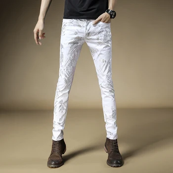 Nemokamas Pristatymas 2019 Nauji vyriški vyrai džinsinio audinio džinsus Rudenį prekės spausdinimo plonas kojų kelnės Europoje, Jungtinės amerikos valstijos versija plonos kelnės