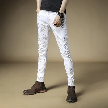 Nemokamas Pristatymas 2019 Nauji vyriški vyrai džinsinio audinio džinsus Rudenį prekės spausdinimo plonas kojų kelnės Europoje, Jungtinės amerikos valstijos versija plonos kelnės