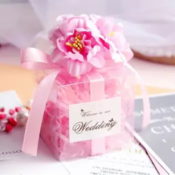 Nemokamas Pristatymas 50pcs Vestuvių naudai ir dovanos aukso granulių gėlių kūrybos PVC skaidri rožinė saldainių dėžutė dovanų dėžutes svečių