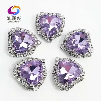 Nemokamas pristatymas Crystal violet sidabro apačioje širdies formos Kristalų, stiklo sagtimi,aukščiausios klasės siūti cirkonio Diy/papuošalai, aksesuarai