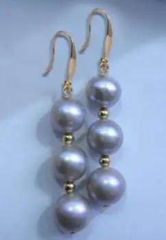 Nemokamas pristatymas>>>>noble jewelry natūralios rąsto 8-9MM pilkos perlo auskaru 14K/20 GELTONOS AUKSO kablys