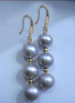 Nemokamas pristatymas>>>>noble jewelry natūralios rąsto 8-9MM pilkos perlo auskaru 14K/20 GELTONOS AUKSO kablys