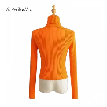 Neoninė Oranžinė Žalia Megztiniai Moterims ilgomis rankovėmis apkarpytos Megztinis golfo megztų Megztinių trumpas Džemperiai Vyriški žiemos drabužiai
