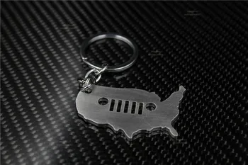 Nerūdijančio Plieno paketų prižiūrėtojų raktinę Tinka Jeep Wrangler Pagrindiniai JAV Žemėlapis, raktų žiedas grandinės maišelį pakabukas