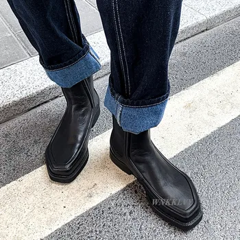 Netaisyklingos kvadratinės pėdos trumpi auliniai batai moterims, butas kulnas komfortą kulkšnies botas 2020 britų stiliaus juoda balta 