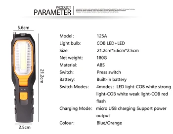 Nešiojamas USB Įkrovimo Darbą Šviesos Magnetinis Darbo Žibintas COB LED Žibintuvėlis Tikrinimo katerių Remontas Avarinis