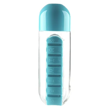 Nešiojamų 600ML Vandens Stiklo Butelis, Puodeliai Tabletes Box 2 in 1 Lauko Keliauti Vandens Butelis Medicina Taurės PP Plastiko Butelių