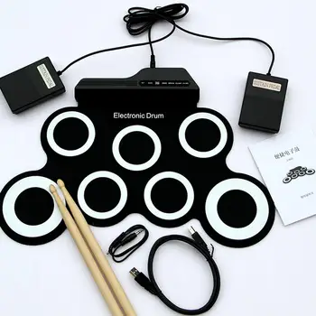 Nešiojamų Elektroninių Būgnų Skaitmeninis USB 7 Pagalvėlės suristi saulašarė Silikono Elektros Drum Pad Kit Blauzdelės su Pedalu