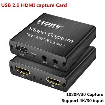 Nešiojamų HDMI Video Capture Card Mic In Audio Out 1080p USB 2.0 Video Grabber Įrašyti Box Live Transliacijos Vaizdo Įrašymas