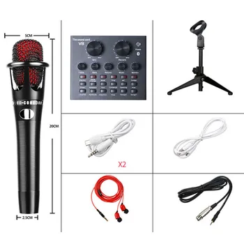 Nešiojamų Live Transliacijos V8 Garso plokštė E300 Kondensatoriaus Mikrofonas Studija Namuose Mobilųjį Telefoną, Kompiuterį, Įrašymo Karaoke Rinkiniai