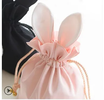 Nešiojamų mielas šilko triušiuko ausys raišteliu maišelį plaukų kamuolys mielas triušis kosmetikos krepšys papuošalų laikymo maišelis