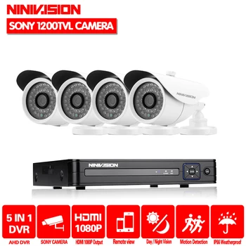 NINIVISION HD 1080P HDMI 4ch VAIZDO stebėjimo Sistema 4 kanalų DVR RINKINYS 720P Vaizdo įrašymas su 1200TVL Saugumo Kameros Namų Priežiūros