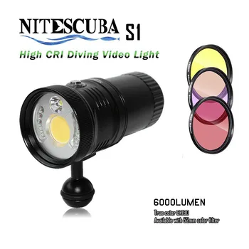NiteScuba nardymo tepimas vaizdo šviesos S1 6000lm RAUDONA UV fotoaparato korpuso povandeninės fotografijos
