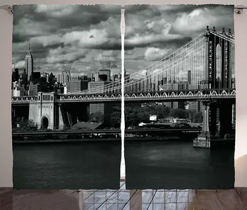 Niujorko Užuolaidų Dekoro Juoda ir Balta Panorama niujorko Miesto Panorama su Dėmesio Manhattan Bridge Foto Kambarį