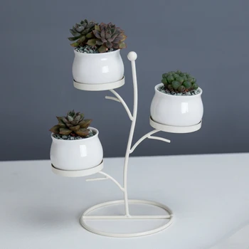 Nodic Modernus Gėlių Vazonus Stiliaus Baltos Sultingos Sodinamoji Kaktusas Keramikos Vazonus Geležies Stovo Laikiklį Sodo Darbalaukio Namų Puošybai