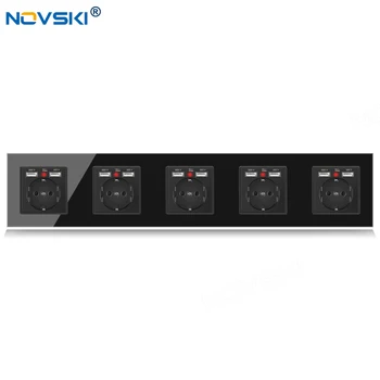 NOVSKI 16A Elektros Lizdo ES, Piecīši vokietijos Schuko Lizdai, USB Maitinimo Įkroviklis Paslėptas LED, 86*430 mm, Juoda 5 Kadrų