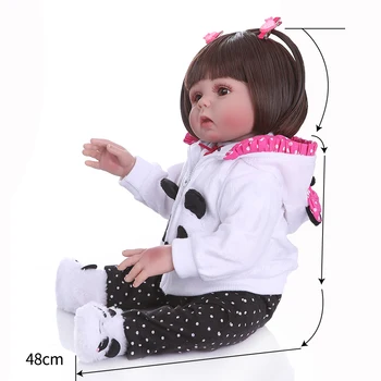 Npk Originalus 48Cm Kūdikių Lėlės Reborn Vaikiška Lėlė Tiesūs Plaukai Mergina Panda Suknelė viso Kūno Minkštas Silikoninis Realistinis Kūdikių Vonios Žaislas