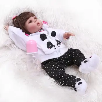 Npk Originalus 48Cm Kūdikių Lėlės Reborn Vaikiška Lėlė Tiesūs Plaukai Mergina Panda Suknelė viso Kūno Minkštas Silikoninis Realistinis Kūdikių Vonios Žaislas