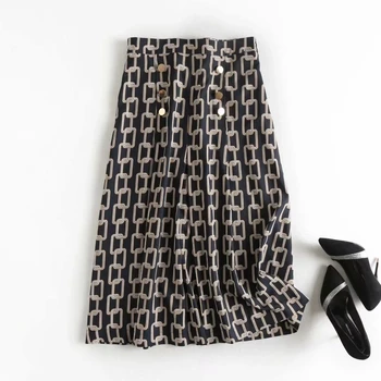 Nudžiūvo anglija office lady miesto elegantiškas Geležinės grandinės spausdinti midi sijonas faldas mujer moda 2020 m. ilgi sijonai, moteriški 2 vienetų komplektas
